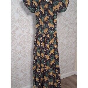 Guadalupe Momposina Maxi Dress Black Tiger Smocked Off The Shoulder Neckline